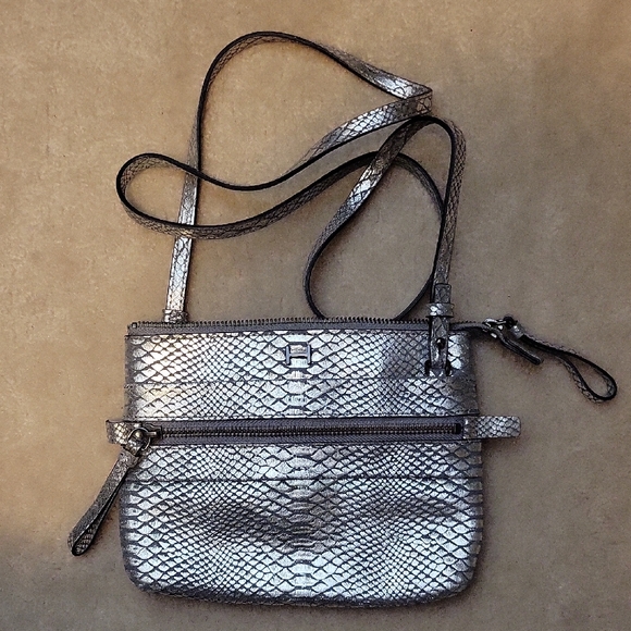 H by Halston Handbags - Halston Silver Snakeskin Crossbody Bag